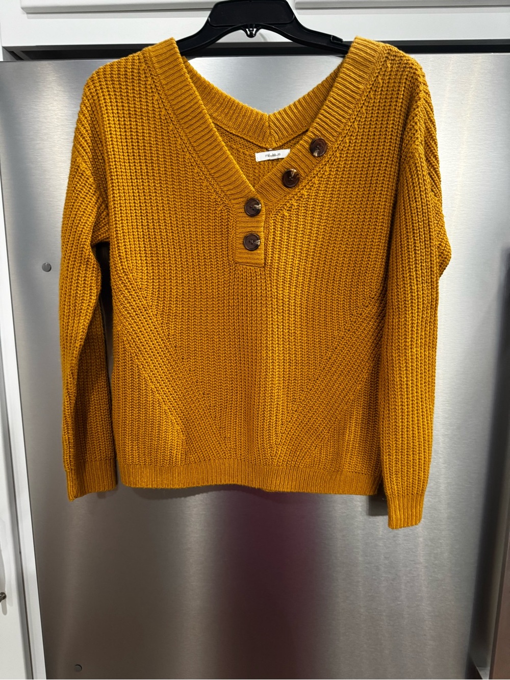 Maurices Mustard Yellow V-Neck Button Accent Sweater